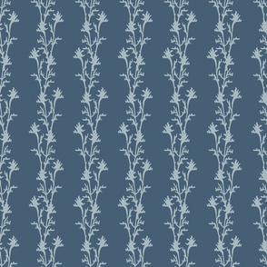 Seaweed Nouveau- Vines- Light Cyan on Stormy Sea Blue-  Regular Scale