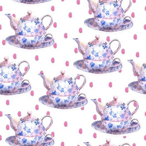 China Teapot Lavender, Blue and White