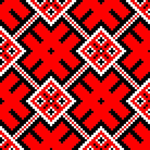 Fertile Land - Ethno Slavic Symbol Folk Pattern - Orepey Sown Field - Obereg Ornament - Black Scarlet Red White - Large Scale