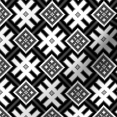 Fertile Land - Ethno Slavic Symbol Folk Pattern - Orepey Sown Field - Obereg Ornament - Black Gray White - Small Scale  