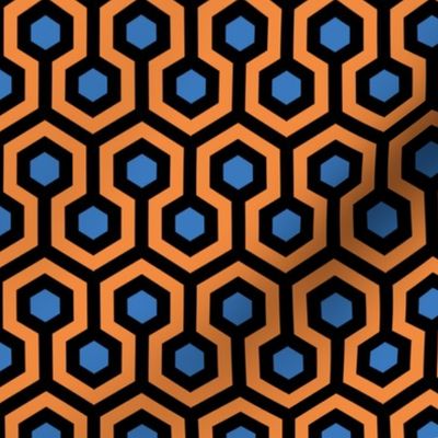 Geometric Pattern: Looped Hexagons: Orange/Blue (small version)
