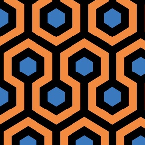 Geometric Pattern: Looped Hexagons: Orange/Blue (large version)