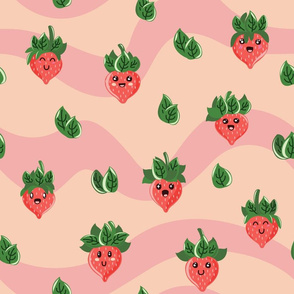 Cute, kawaii anthropomorphic cartoon strawberries