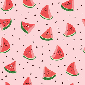 Cute, kawaii anthropomorphic cartoon watermelon slices