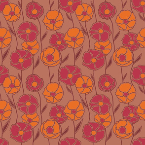 Line Poppies Vintage Colors