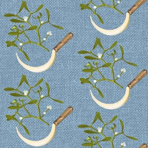 Sickle and Mistletoe (light woad blue)