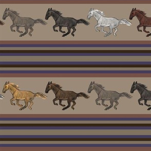 Running Horses Stripe on Brown