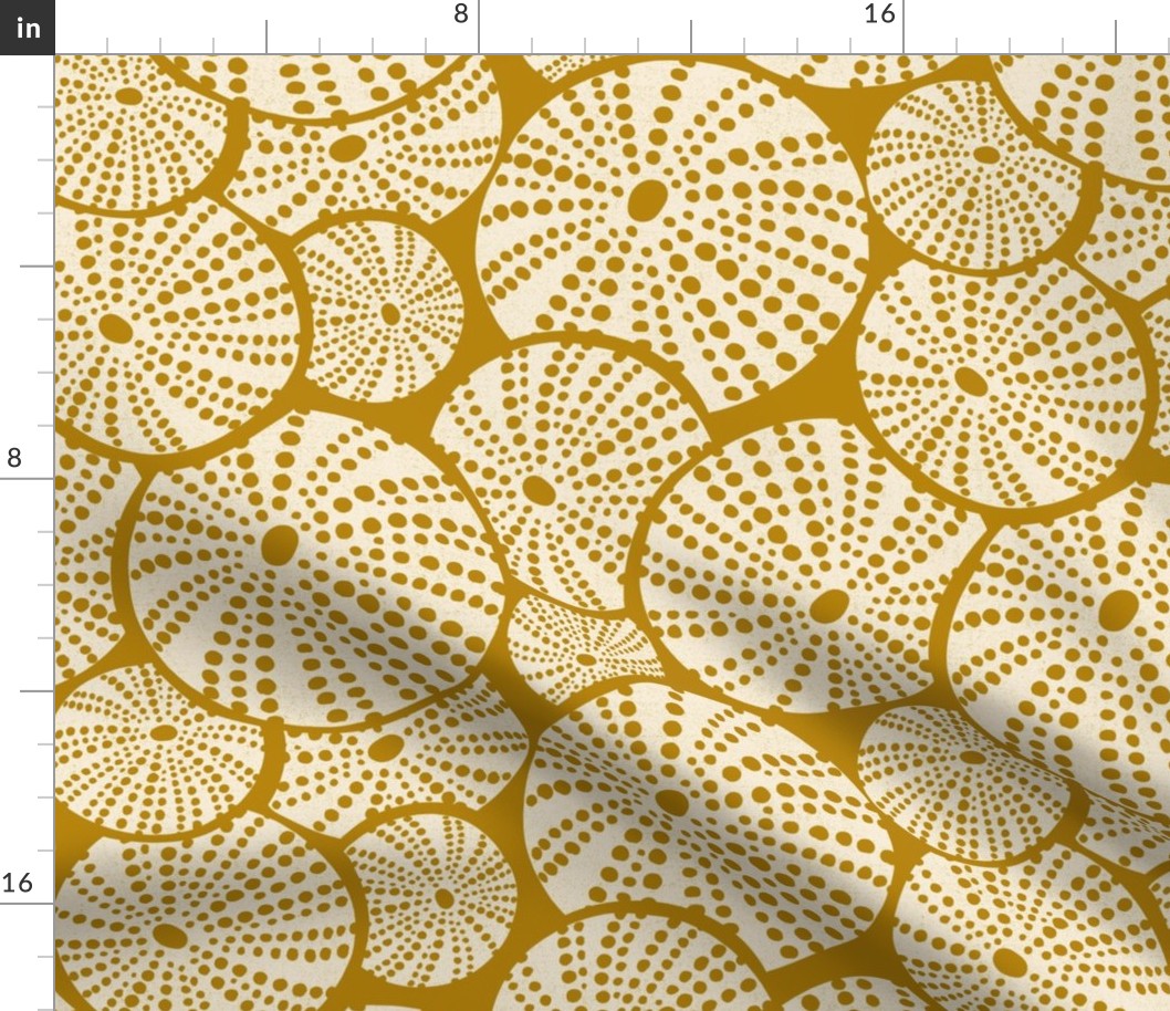Bed Of Urchins - Nautical Sea Urchins - Golden Yellow Ivory Large Scale 