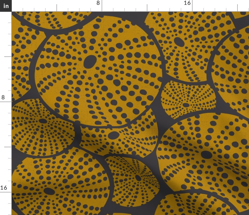 Bed Of Urchins - Nautical Sea Urchins - Charcoal Golden Yellow Jumbo Scale 