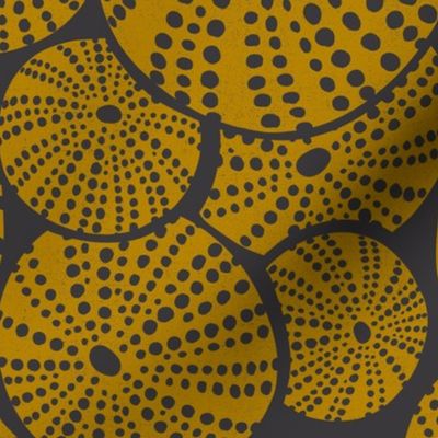Bed Of Urchins - Nautical Sea Urchins - Charcoal Golden Yellow Large Scale 