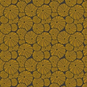 Bed Of Urchins - Nautical Sea Urchins - Charcoal Golden Yellow Small Scale 
