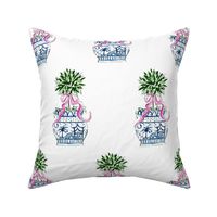 Blue Chinoiserie SC  Pink RIbbon Topiary -ch
