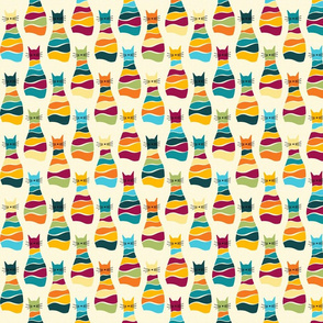 small scale cats - nolan cat - bohemian colors - cat fabric and wallpaper
