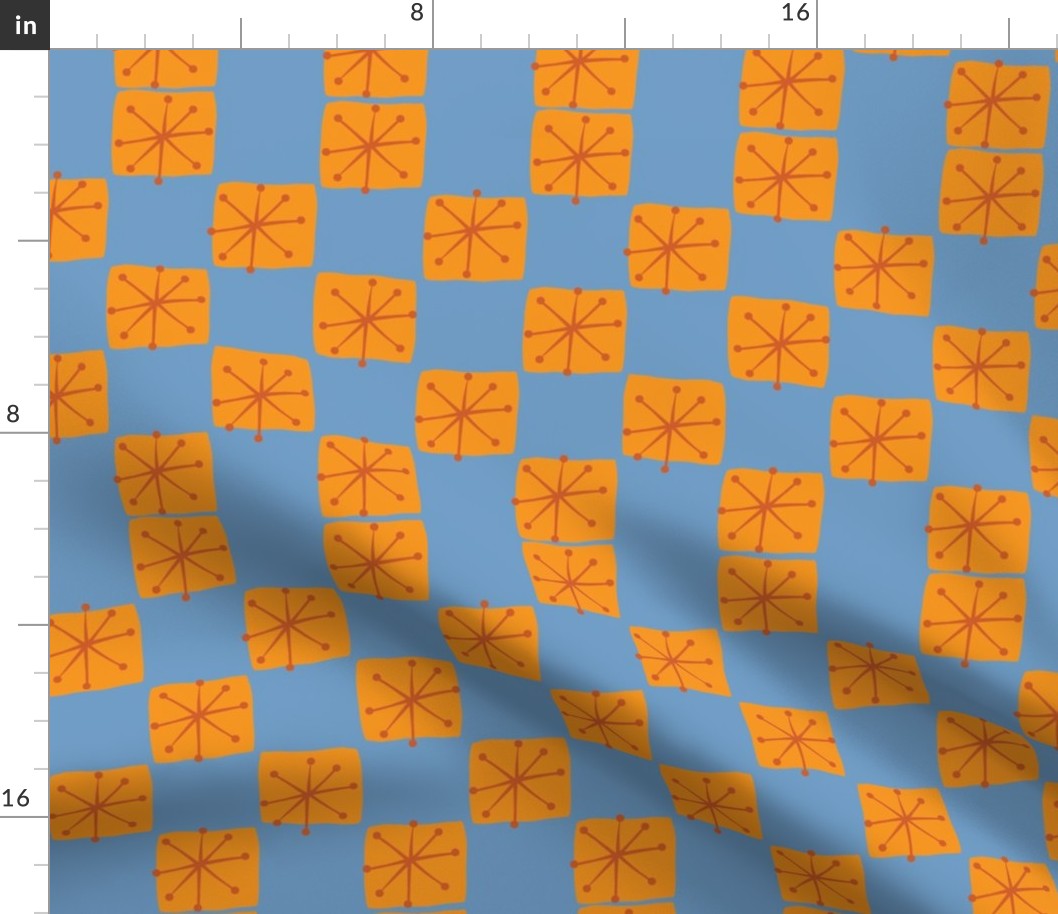 Mid century modern  Atomic orange disco squares