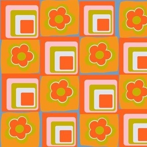 Modern Seventies orange retro vintage Disco flower squares