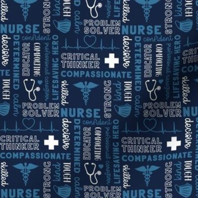 Sm. Nurse Word Art 5x3 - White, Blue on Navy Blue
