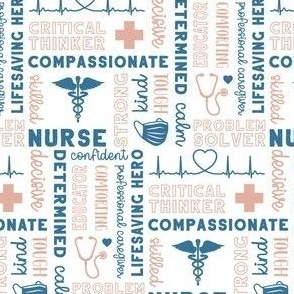 Sm. Nurse Word Art 5x3 - Blush Pink and Blue on White