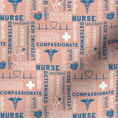 Sm. Nurse Word Art 5x3 - White Blue on Blush Pink