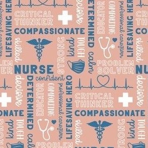 Sm. Nurse Word Art 5x3 - White Blue on Blush Pink