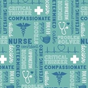 Sm. Nurse Word Art 5x3 - White Blue on Teal