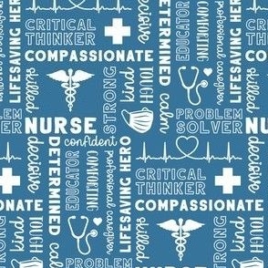 Sm. Nurse Word Art 5x3 - White on Blue