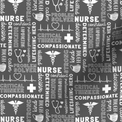 Sm. Nurse Word Art 5x3 - White on Gray