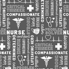 Sm. Nurse Word Art 5x3 - White on Gray