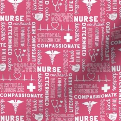 Sm. Nurse Word Art 5x3 - White on Hot Pink