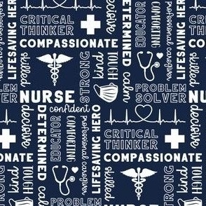 Sm. Nurse Word Art 5x3 - White on Navy Blue