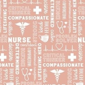 Sm. Nurse Word Art 5x3 - White on Blush Pink