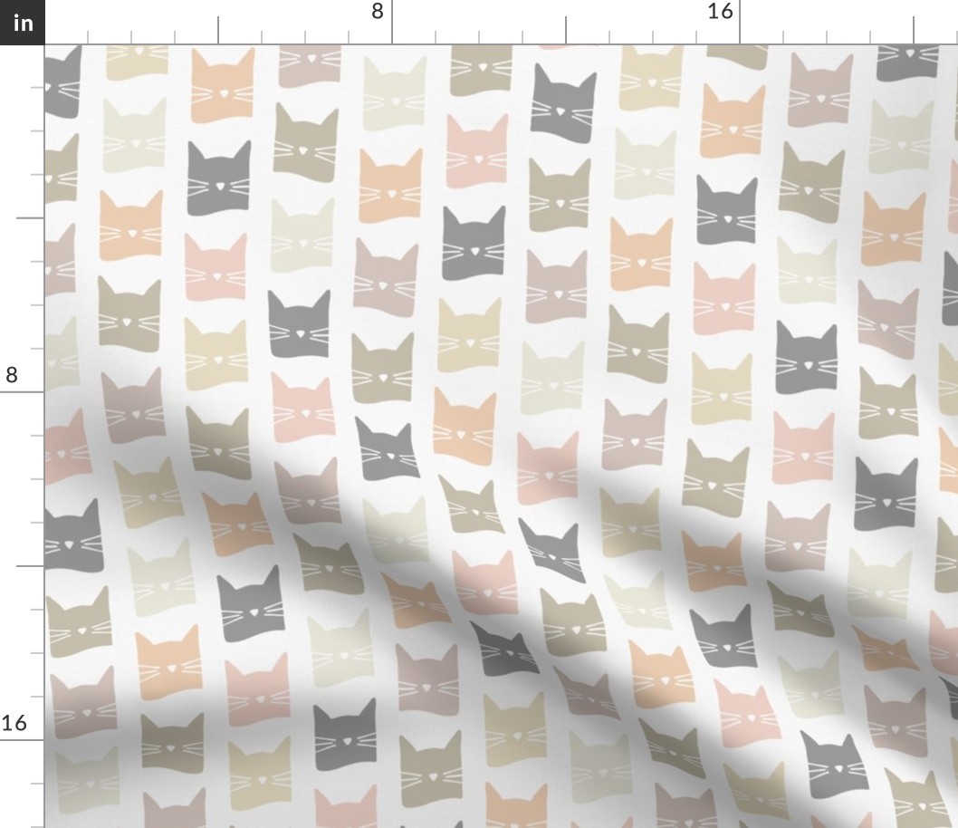 small scale cats - nolan cat neutrals (H) - cats fabric