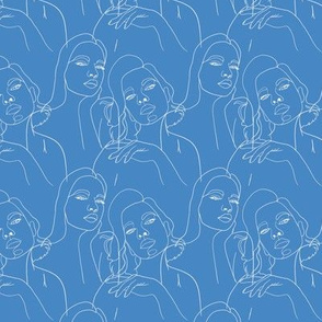 Women Sketch in White on Midtone Blue