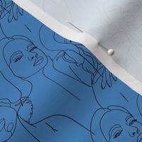 Line Drawing of Women on Mid Tone Blue
