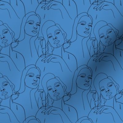 Line Drawing of Women on Mid Tone Blue
