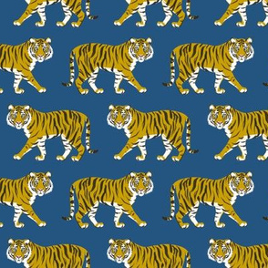 Tiger Parade -Ochre on Royal Blue -small