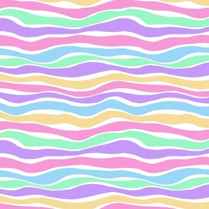 Playful squiggles in pastel rainbow colours on white