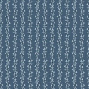 Seaweed Nouveau- Vines- Light Cyan on Stormy Sea Blue- Small Scale