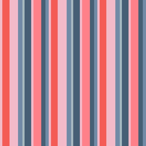 Shell Reef Stripes- Vertical- Blue Slate Light Cyan Coral Pink Cotton Candy- Large Scale 