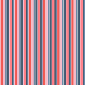 Shell Reef Stripes- Vertical- Blue Slate Light Cyan Coral Pink Cotton Candy- Regular Scale 