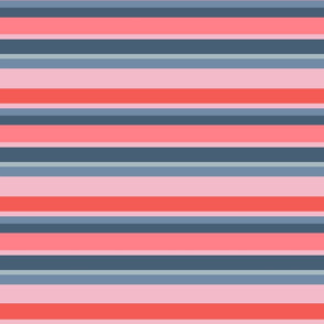 Shell Reef Stripes- Horizontal- Blue Slate Light Cyan Coral Pink Cotton Candy- Large Scale 