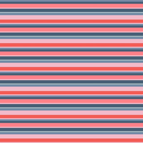 Shell Reef Stripes- Horizontal- Blue Slate Light Cyan Coral Pink Cotton Candy- Regular Scale 