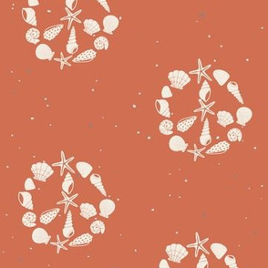 Peace Sign Sea Shells on Red Coral