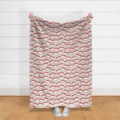 Scattered Hebrew 'hello my name is' nametags - red on grey gingham
