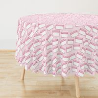 Scattered French 'hello my name is' nametags - light pink on baby pink gingham
