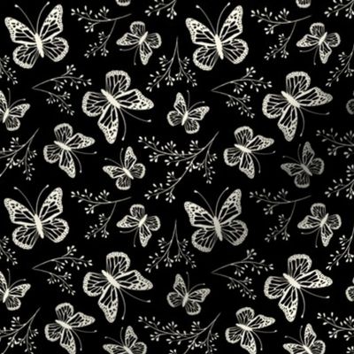 Black, butterfly, butterflies, floral 