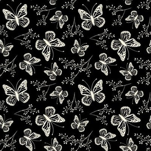 Black, butterfly, butterflies, floral 