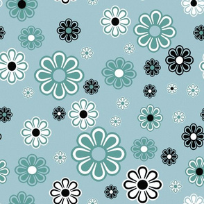 two tone teal retro flowers