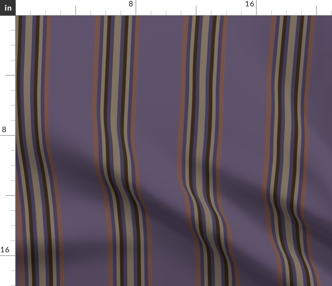 Broad Blanket Stripes in Plum Purple and Beige Turned Lengthwise