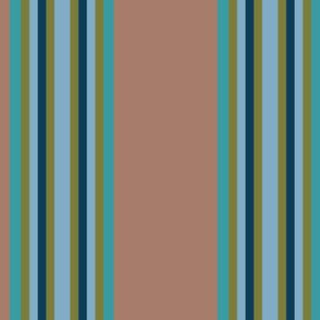 Broad Blanket Stripes in Terra Cotta and Turquoise Turned Lengthwise