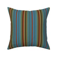 Narrow Blanket Stripes in Turquoise Beige and Red Turned Lengthwise